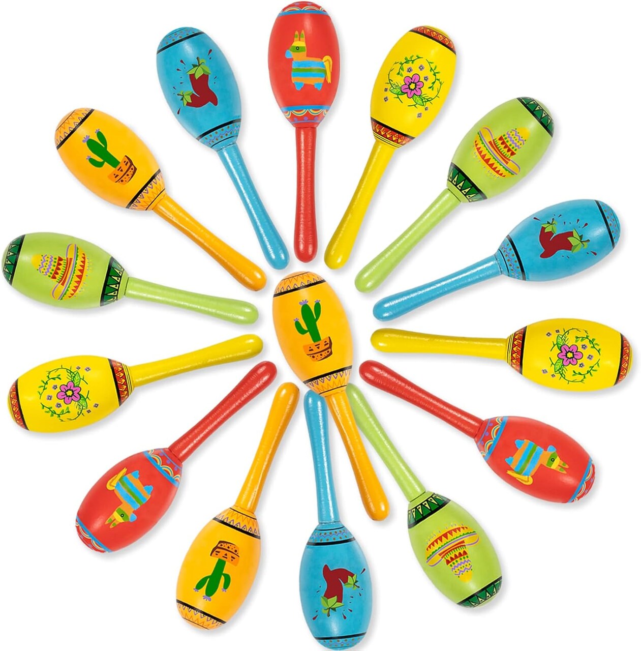 15Pcs Mexican Fiesta Party Favors Mini Wooden Maracas for Kids Mexican Fiesta Themed Birthday Baby Shower Cinco De Mayo Taco Tuesday Party Pinata Goodie Bag Stuffers Class Valentines Exchange Gifts